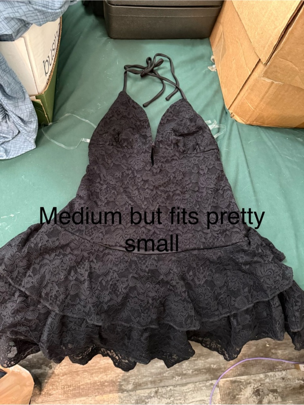 Black Lace Halter Dress - Flirty Tiered Skirt
